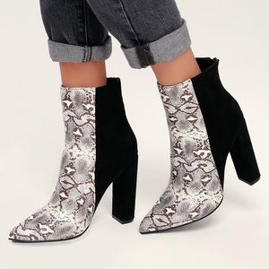 Lulus Karin snakeskin/black pointed toe booties